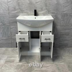 Meuble de Salle de Bain Blanc avec Poignées Noires 750mm Toilette à Dos Ouvert