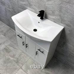 Meuble de Salle de Bain Blanc avec Poignées Noires 750mm Toilette à Dos Ouvert