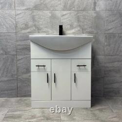 Meuble de Salle de Bain Blanc avec Poignées Noires 750mm Toilette à Dos Ouvert