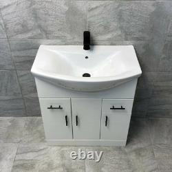Meuble de Salle de Bain Blanc avec Poignées Noires Toilettes à Dos Fermé de 750 mm