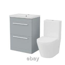 Meuble de lavabo à 2 tiroirs gris mat 600 mm et toilettes à pose accouplée