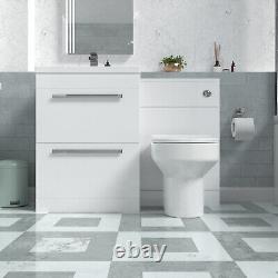 Meuble de lavabo à tiroirs Nes Home 1100mm blanc, unité WC, toilettes confort dos au mur