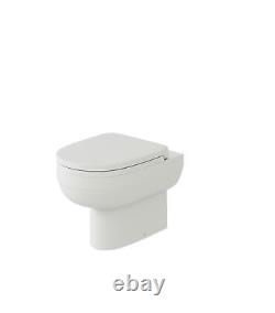 Meuble de lavabo de vanité avec toilettes dos au mur, réservoir de chasse d'eau et cuvette de toilette en blanc brillant