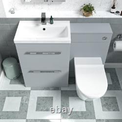 Meuble de salle de bain Nes 600 mm en gris mat avec 2 tiroirs et toilettes adossées au mur
