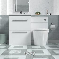 Meuble de salle de bain Nes Home 1110mm avec lavabo blanc, unité de toilette et toilette murale encastrée.