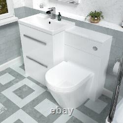 Meuble de salle de bain Nes Home 1110mm avec lavabo blanc, unité de toilette et toilette murale encastrée.