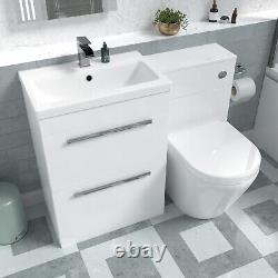 Meuble de salle de bain Nes Home 1110mm avec lavabo blanc, unité de toilette et toilette murale encastrée.