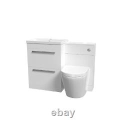 Meuble de salle de bain Nes Home 1110mm avec lavabo blanc, unité de toilette et toilette murale encastrée.