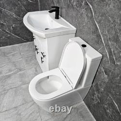 Meuble de salle de bain blanc avec poignées noires, suite toilette Tornado avec dos fermé de 750 mm