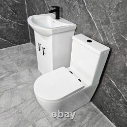 Meuble de salle de bain blanc avec poignées noires, toilette Tornado avec fond fermé de 550 mm