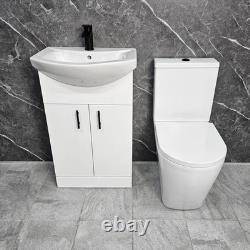 Meuble de salle de bain blanc avec poignées noires, toilette Tornado avec fond fermé de 550 mm