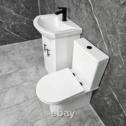 Meuble de salle de bain blanc avec poignées noires, toilettes à dos fermé, 550 mm