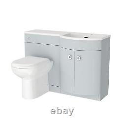 Meuble de salle de bain combiné avec lavabo à droite de 1100 mm en gris mat et WC suspendu