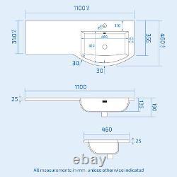 Meuble de salle de bain combiné avec lavabo à droite de 1100 mm en gris mat et WC suspendu