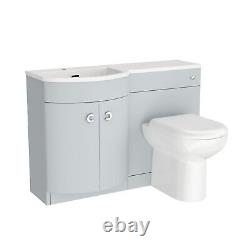 Meuble de salle de bain combiné avec lavabo à gauche 1100mm gris mat et WC sur pied