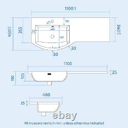 Meuble de salle de bain combiné avec lavabo à gauche 1100mm gris mat et WC sur pied