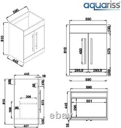 Meuble de salle de bain combiné gris droit avec lavabo, dos au mur et chasse d'eau double.