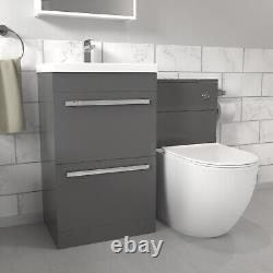 Meuble de salle de bain en acier gris Nes avec unité WC et toilettes dos au mur