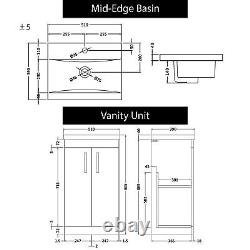 Meuble de salle de bain en blanc laqué avec lavabo à 2 portes, meuble de rangement, suite de meubles WC et cuvette BTW