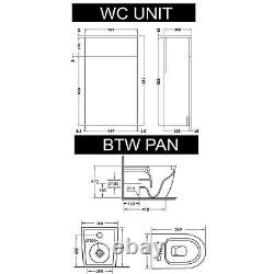 Meuble de salle de bain en blanc laqué avec lavabo à 2 portes, meuble de rangement, suite de meubles WC et cuvette BTW