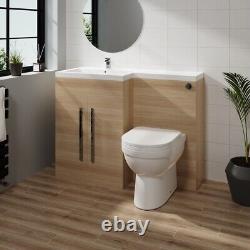 Meuble de salle de bain en chêne 1100mm LH en forme de L avec combinaison de meuble-lavabo et toilettes BTW