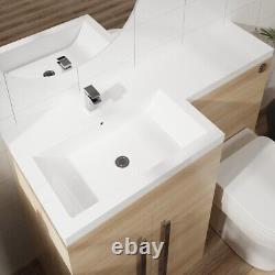 Meuble de salle de bain en chêne 1100mm LH en forme de L avec combinaison de meuble-lavabo et toilettes BTW
