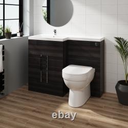 Meuble de salle de bain en forme de L avec évier, toilette et évier LH de 1100 mm de couleur anthracite.
