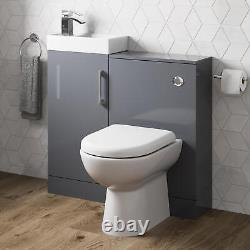 Meuble de salle de bain moderne pour toilettes et lavabo 900mm en gris brillant