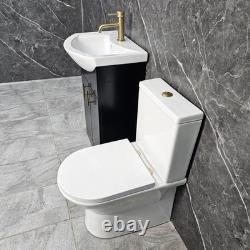 Meuble de salle de bain noir avec poignées en laiton, toilette à dos fermé de 550 mm