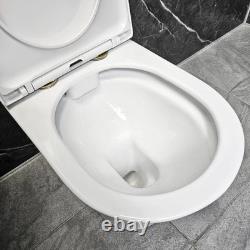 Meuble de salle de bain noir avec poignées en laiton, toilette à dos fermé de 550 mm