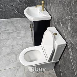 Meuble de salle de bain noir avec poignées en laiton, toilette à dos fermé de 550 mm