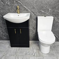 Meuble de salle de bain noir avec poignées en laiton, toilette à dos ouvert de 550 mm