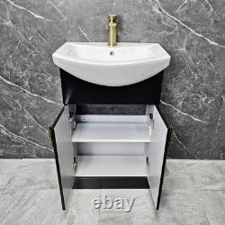 Meuble de salle de bain noir avec poignées en laiton, toilette à dos ouvert de 550 mm