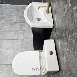 Meuble de salle de bain noir avec poignées en laiton, toilette à dos ouvert de 550 mm