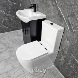 Meuble de salle de bain noir avec poignées noires, suite de toilettes Tornado à dos fermé de 550 mm