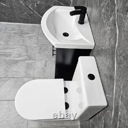 Meuble de salle de bain noir avec poignées noires, suite de toilettes Tornado à dos fermé de 550 mm