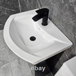 Meuble de salle de bain noir avec poignées noires, suite de toilettes Tornado à dos fermé de 550 mm