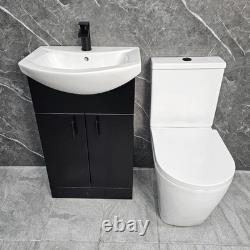 Meuble de salle de bain noir avec poignées noires suite de toilettes Tornado à dos ouvert de 550 mm