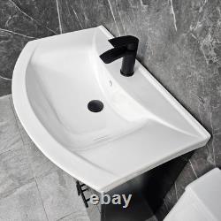 Meuble de salle de bain noir avec poignées noires, suite de toilettes Tornado avec dos ouvert de 750 mm