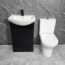 Meuble de salle de bain noir avec poignées noires, toilette à dos ouvert de 550 mm