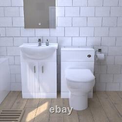 Meuble de salle de bain sur pied Nes Home avec lavabo blanc, unité WC et toilettes BTW à hauteur confortable.