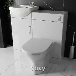 Meuble de salle de bains avec lavabo de 500 mm, WC à poser contre le mur, réservoir, robinet carré en chrome et évacuation