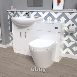 Meuble de salle de bains blanc Nes 1150 mm avec lavabo, meuble WC et toilette suspendue.