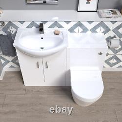 Meuble de salle de bains blanc Nes 1150 mm avec lavabo, meuble WC et toilette suspendue.