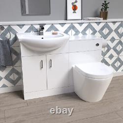 Meuble de salle de bains blanc Nes 1150 mm avec lavabo, meuble WC et toilette suspendue.