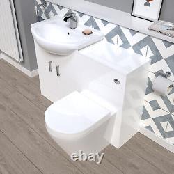 Meuble de salle de bains blanc Nes 1150 mm avec lavabo, meuble WC et toilette suspendue.