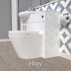 Meuble de salle de bains blanc Nes 1150 mm avec lavabo, meuble WC et toilette suspendue.