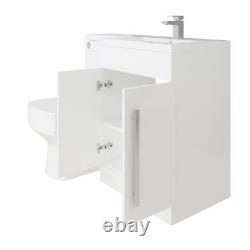 Meuble de salle de bains en forme de L avec lavabo et toilettes BTW, main droite, finition blanc brillant