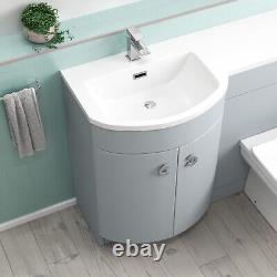 Meuble de salle de bains gauche 1100mm en gris mat avec lavabo, unité WC et toilettes à poser contre le mur