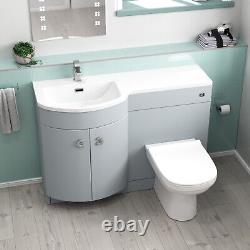 Meuble de salle de bains gauche 1100mm en gris mat avec lavabo, unité WC et toilettes à poser contre le mur